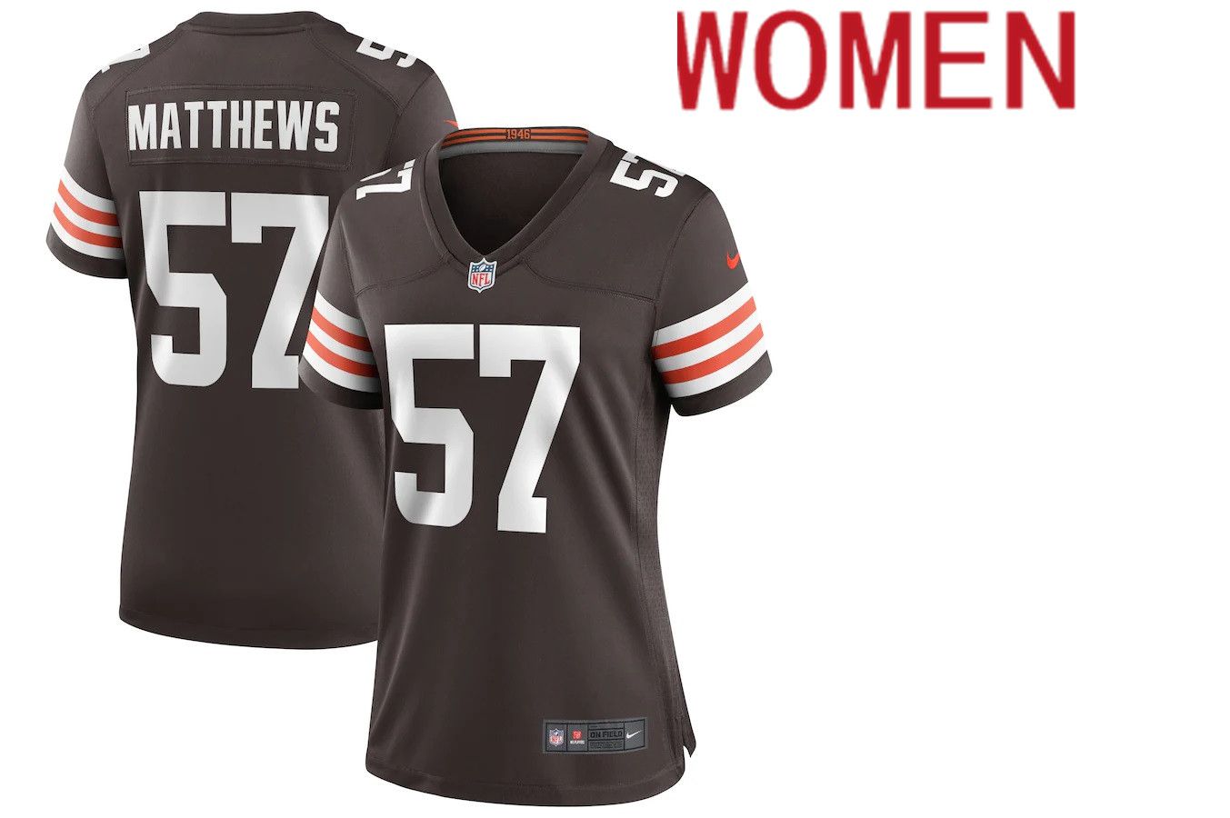 Women Cleveland Browns 57 Clay Matthews Nike Brown Game Retired Player NFL Jersey